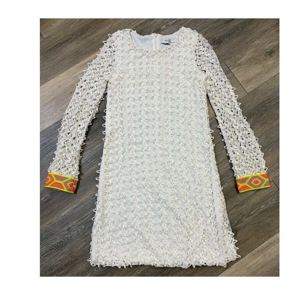 Tbags Los Angeles Textured Dress Womens Small Cream Long Sleeve